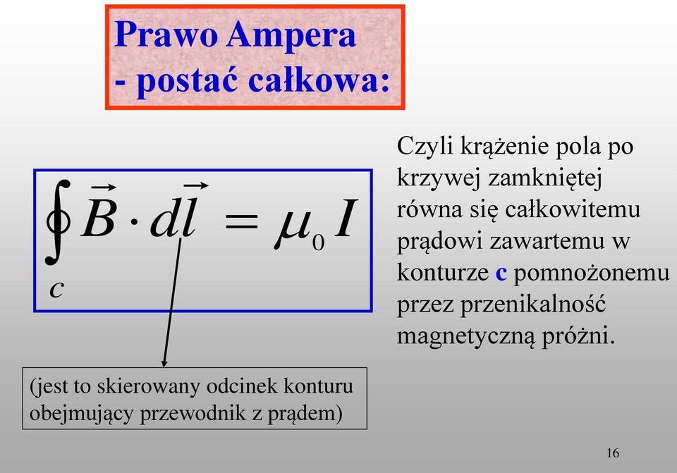 konturze c pomnożonemu przez przenikalność magnetyczną próżni.