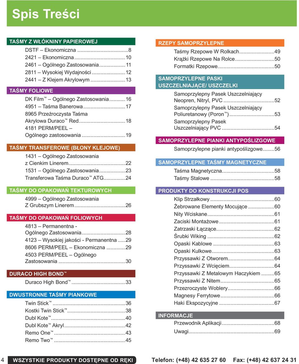 ..19 TAŚMY TRANSFEROWE (BŁONY KLEJOWE) 1431 Ogólnego Zastosowania z Cienkim Linerem...22 1531 Ogólnego Zastosowania...23 Transferowa Taśma Duraco ATG.