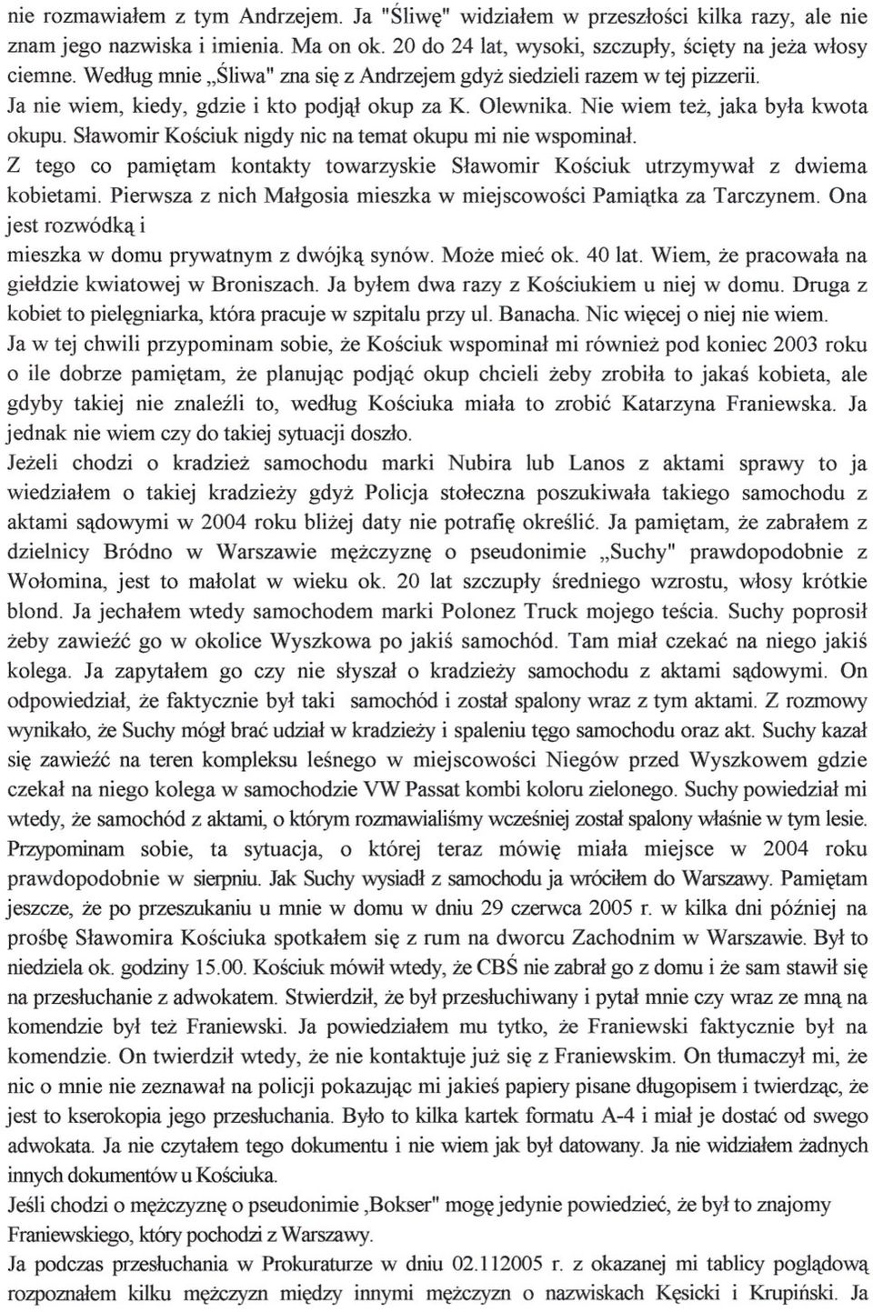 Slawomir Kosciuk nigdy nic na temat okupu mi nie wspominal. Z tego co pamietam kontakty towarzyskie Slawomir Kosciuk utrzymywal z dwiema kobietami.