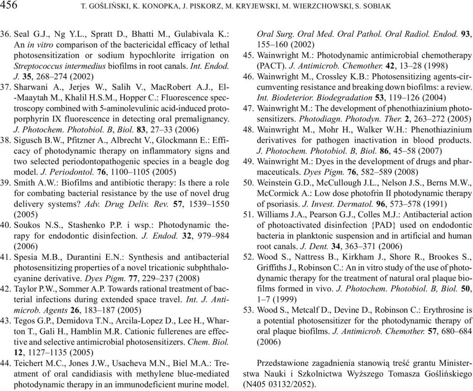 35, 268 274 (2002) 37. Sharwani A., Jerjes W., Salih V., MacRobert A.J., El- -Maaytah M., Khalil H.S.M., Hopper C.