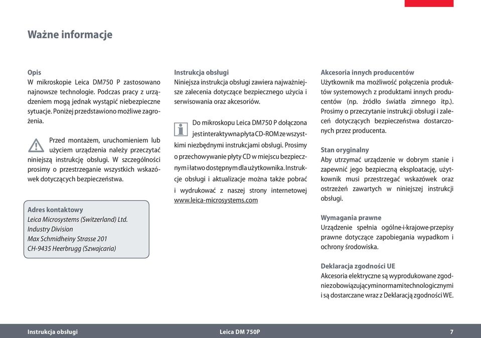 Adres kontaktowy Leica Microsystems (Switzerland) Ltd.