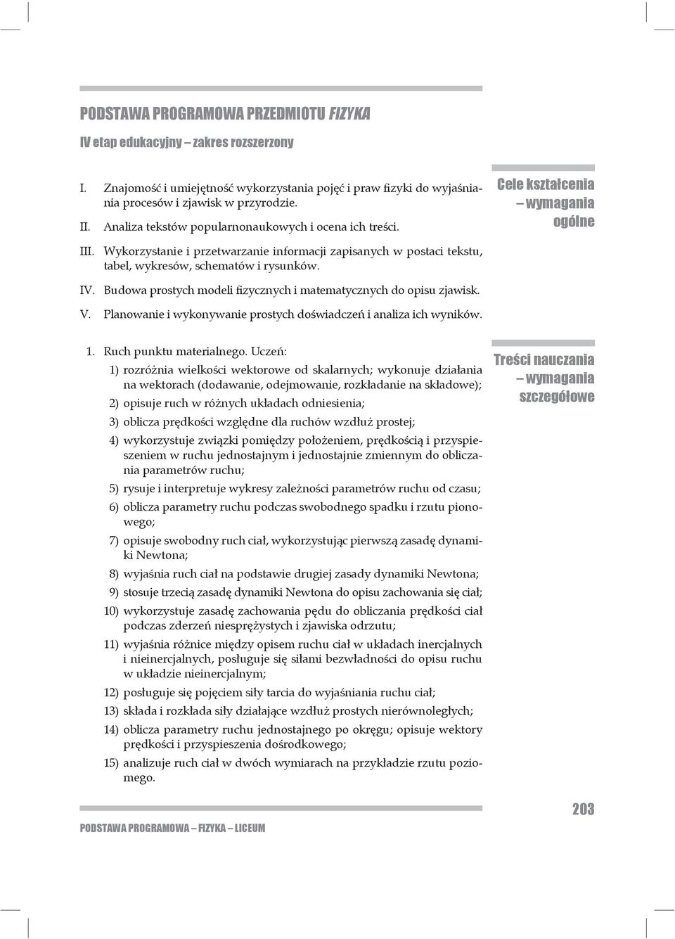 Wykorzystanie i przetwarzanie informacji zapisanych w postaci tekstu, tabel, wykresów, schematów i rysunków. IV. Budowa prostych modeli Þzycznych i matematycznych do opisu zjawisk. V.