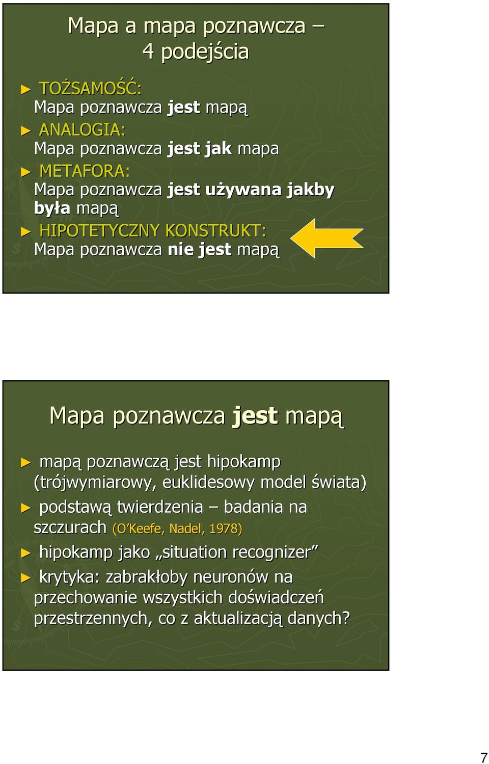 poznawczą jest hipokamp (trójwymiarowy, euklidesowy model świata) podstawą twierdzenia badania na szczurach (O Keefe, Nadel,,