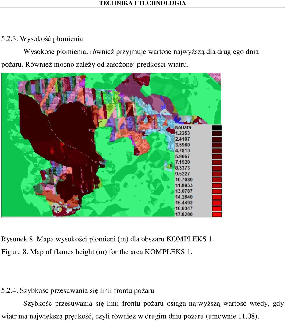 Map of flames height (m) for the area KOMPLEKS 1. 5.2.4.