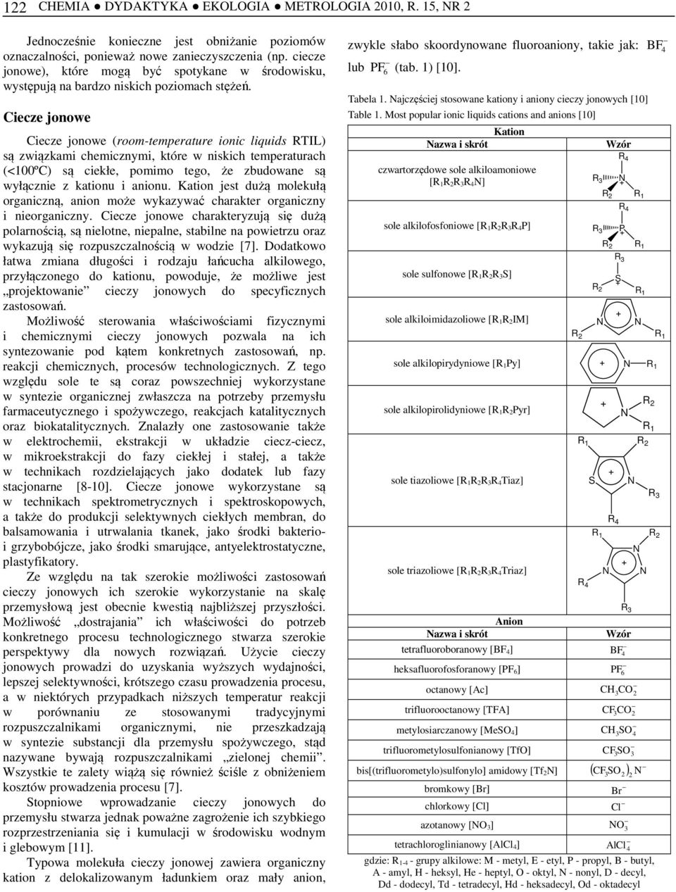 Ciecze jonowe Ciecze jonowe (room-temperature ionic liquids RTIL) są związkami chemicznymi, które w niskich temperaturach (<100ºC) są ciekłe, pomimo tego, że zbudowane są wyłącznie z kationu i anionu.