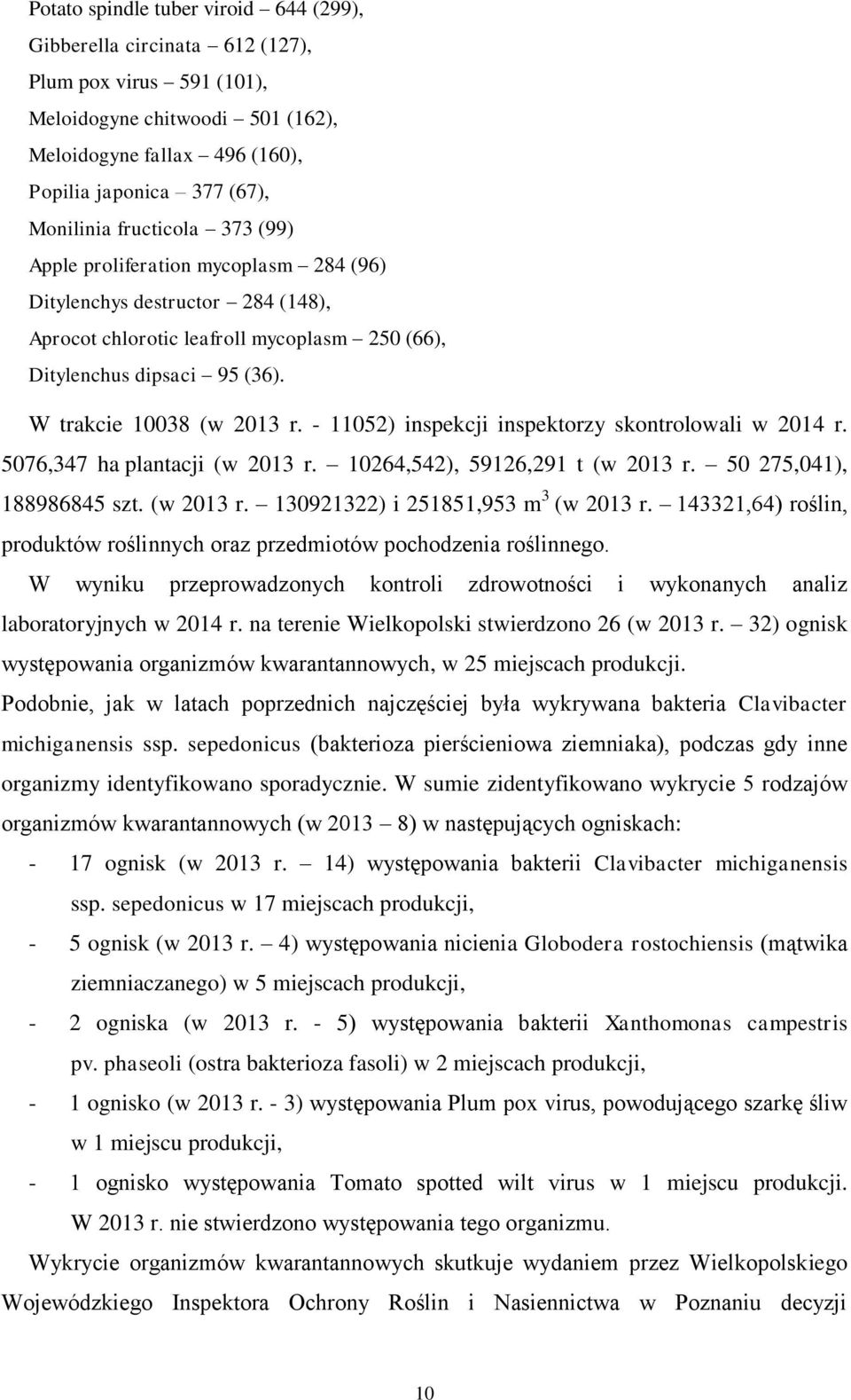 - 11052) inspekcji inspektorzy skontrolowali w 2014 r. 5076,347 ha plantacji (w 2013 r. 10264,542), 59126,291 t (w 2013 r. 50 275,041), 188986845 szt. (w 2013 r. 130921322) i 251851,953 m 3 (w 2013 r.