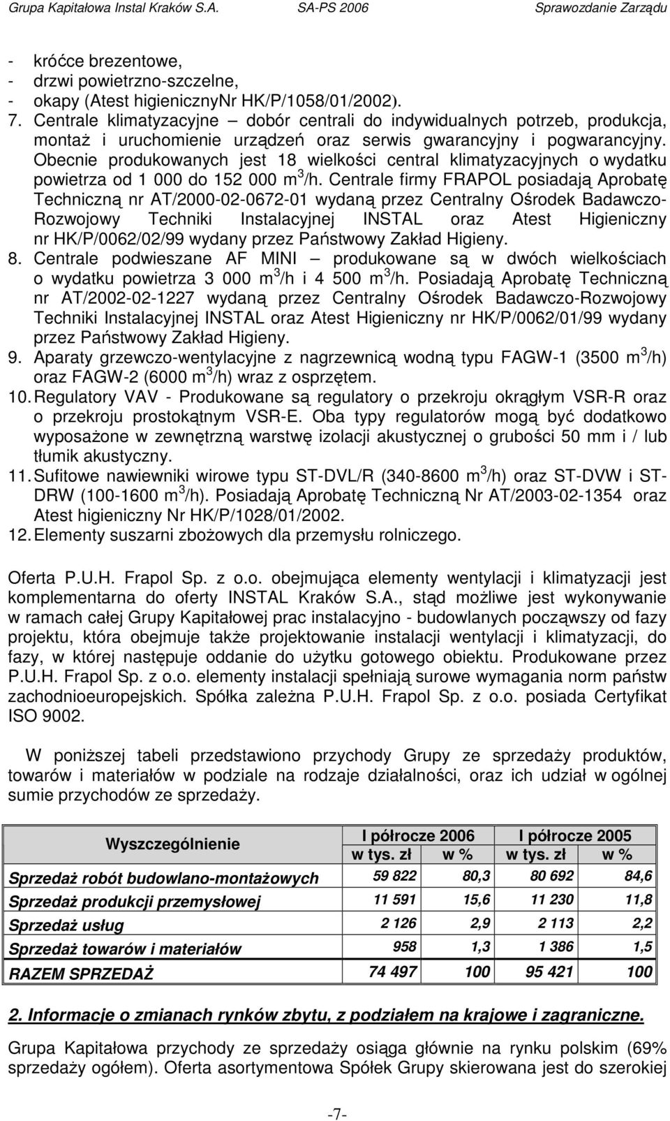 Obecnie produkowanych jest 18 wielkości central klimatyzacyjnych o wydatku powietrza od 1 000 do 152 000 m 3 /h.