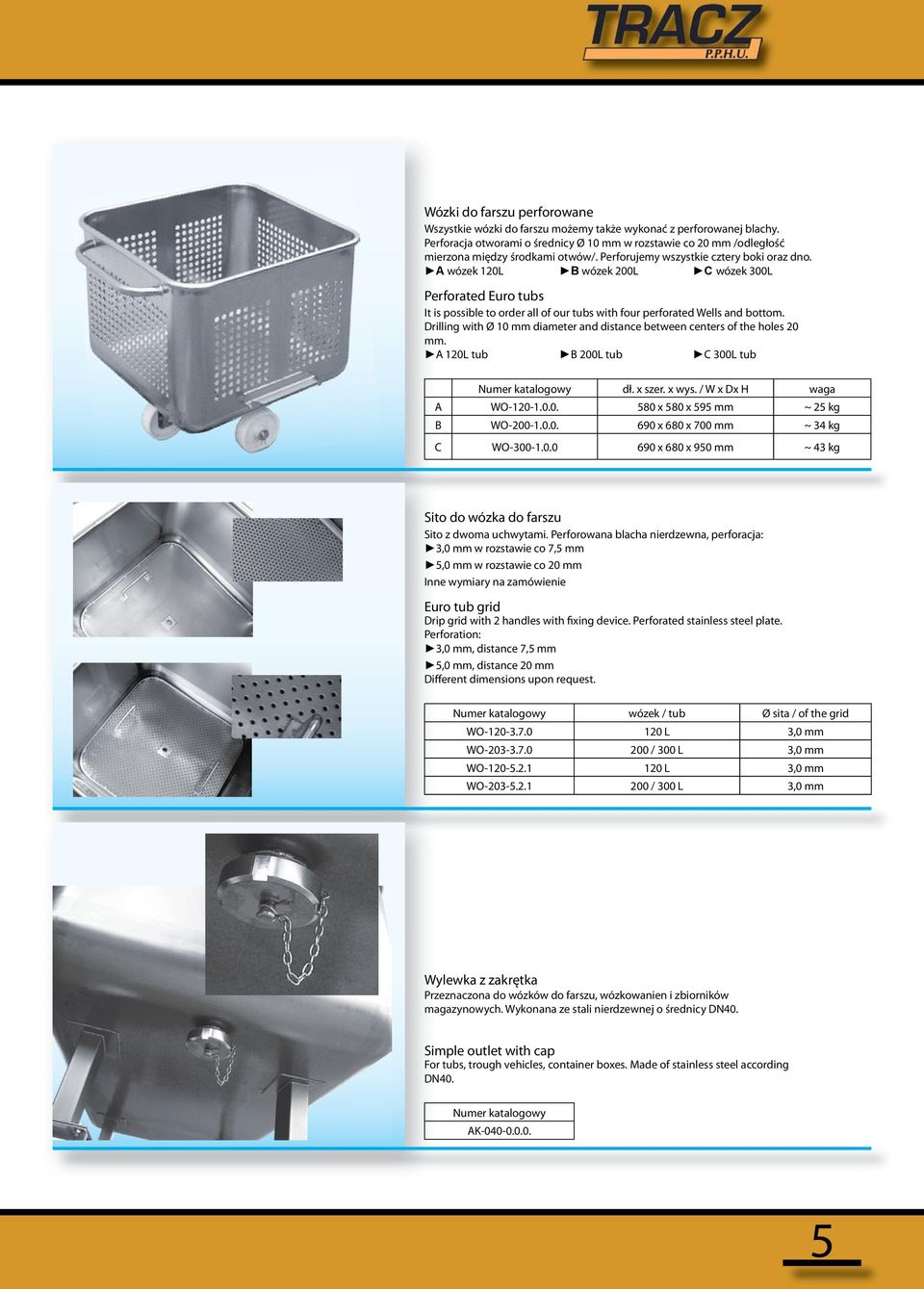 A wózek 120L B wózek 200L C wózek 300L Perforated Euro tubs It is possible to order all of our tubs with four perforated Wells and bottom.