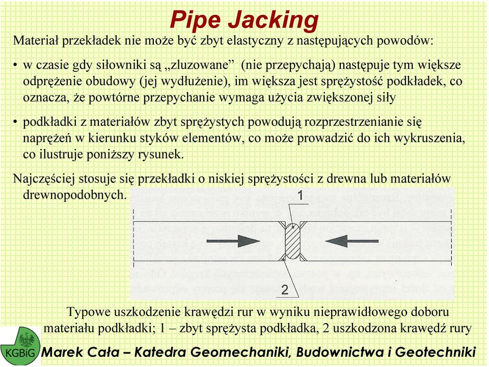 rozprzestrzenianie się naprężeń w kierunku styków elementów, co może prowadzić do ich wykruszenia, co ilustruje poniższy rysunek.