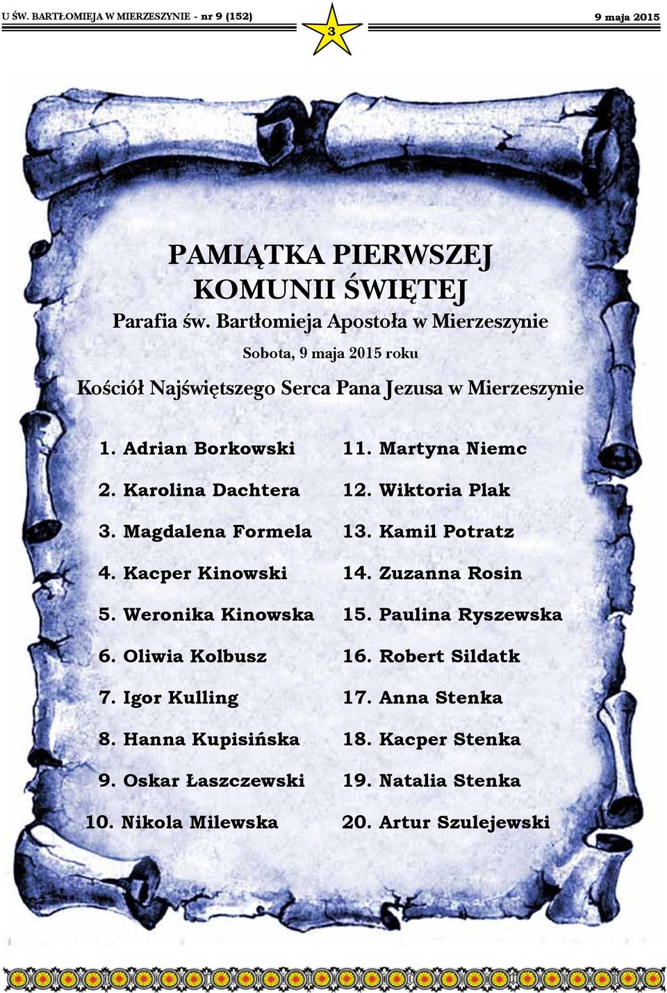 Karolina Dachtera 3. Magdalena Formela 4. Kacper Kinowski 5. Weronika Kinowska 6. Oliwia Kolbusz 7. Igor Kulling 8. Hanna Kupisińska 9.