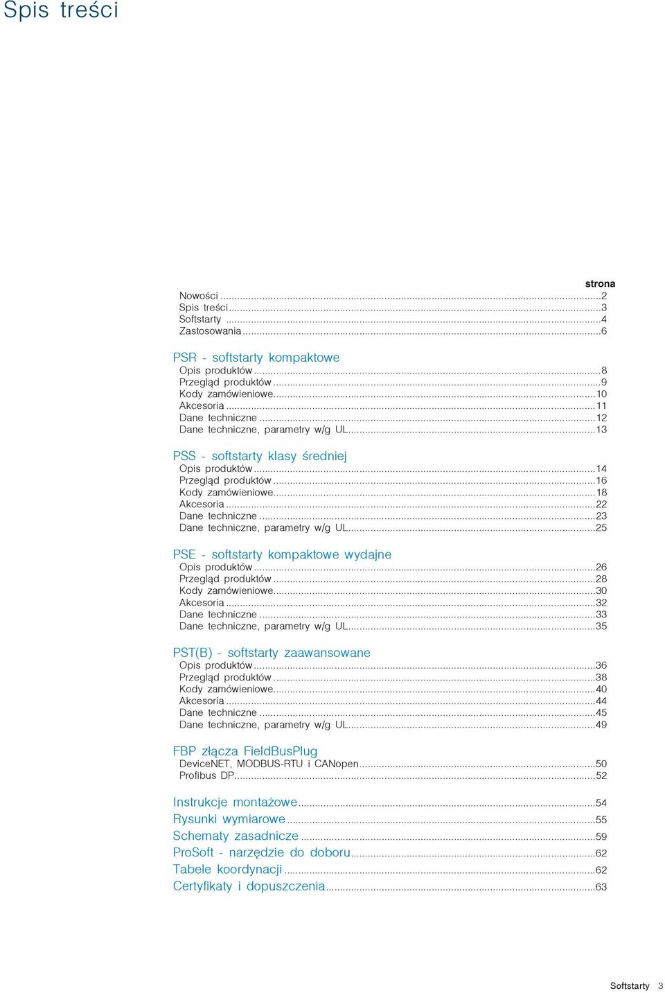 ..23 Dane techniczne, parametry w/g UL...25 PSE - softstarty kompaktowe wydajne Opis produktów...26 Przegląd produktów...28 Kody zamówieniowe...30 Akcesoria...32 Dane techniczne.