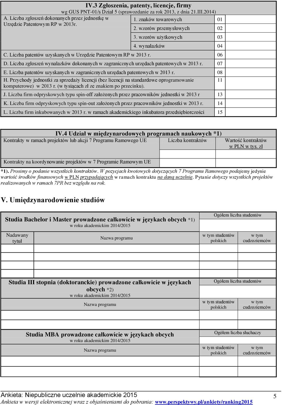 Liczba zgłoszeń wynalazków dokonanych w zagranicznych urzędach patentowych w 2013 r. 07 E. Liczba patentów uzyskanych w zagranicznych urzędach patentowych w 2013 r. 08 H.