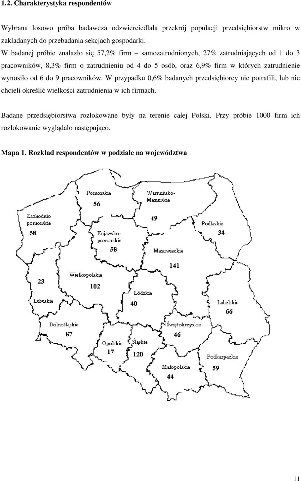 zatrudnienie wynosiło od 6 do 9 pracowników. W przypadku 0,6% badanych przedsiębiorcy nie potrafili, lub nie chcieli określić wielkości zatrudnienia w ich firmach.