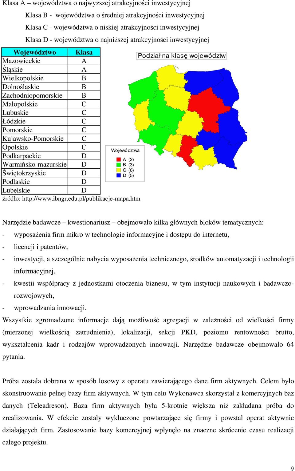 Łódzkie C Pomorskie C Kujawsko-Pomorskie C Opolskie C Wo jewó dztwa Podkarpackie D A (2) Warmińsko-mazurskie D B (3) C (6) Świętokrzyskie D D (5) Podlaskie D Lubelskie D źródło: http://www.ibngr.edu.