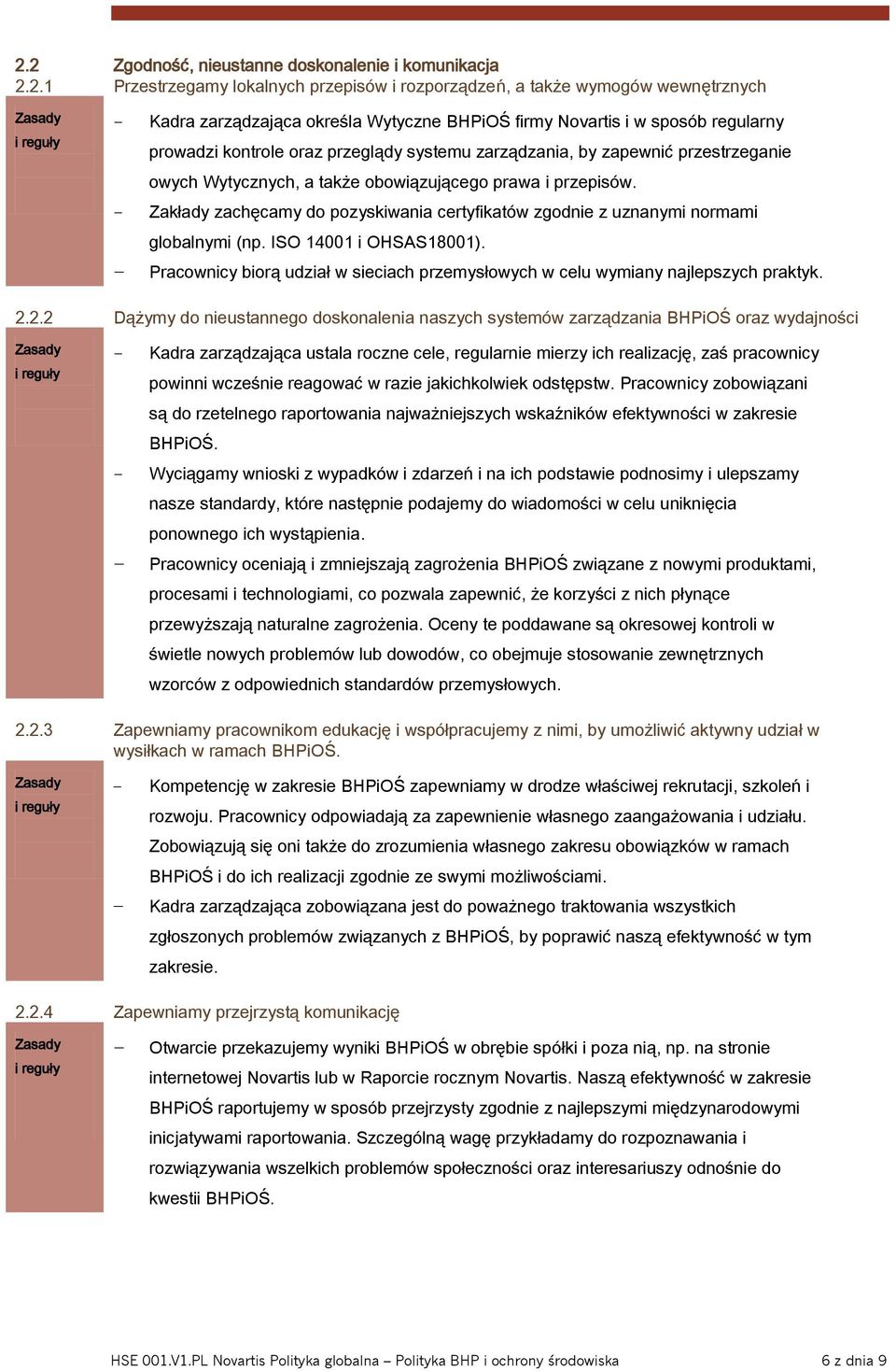 Zakłady zachęcamy do pozyskiwania certyfikatów zgodnie z uznanymi normami globalnymi (np. ISO 14001 i OHSAS18001). Pracownicy biorą udział w sieciach przemysłowych w celu wymiany najlepszych praktyk.