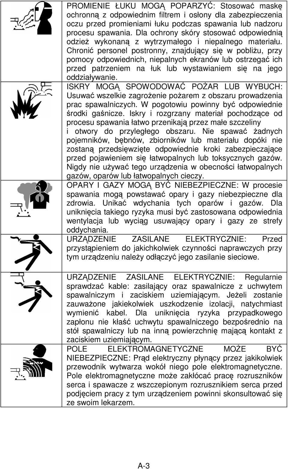 Chroni personel postronny, znajduj cy si w pobli u, przy pomocy odpowiednich, niepalnych ekranów lub ostrzega ich przed patrzeniem na łuk lub wystawianiem si na jego oddziaływanie.