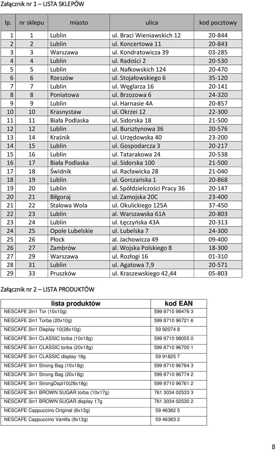 Brzozowa 6 24-320 9 9 Lublin ul. Harnasie 4A 20-857 10 10 Krasnystaw ul. Okrzei 12 22-300 11 11 Biała Podlaska ul. Sidorska 18 21-500 12 12 Lublin ul. Bursztynowa 36 20-576 13 14 Kraśnik ul.
