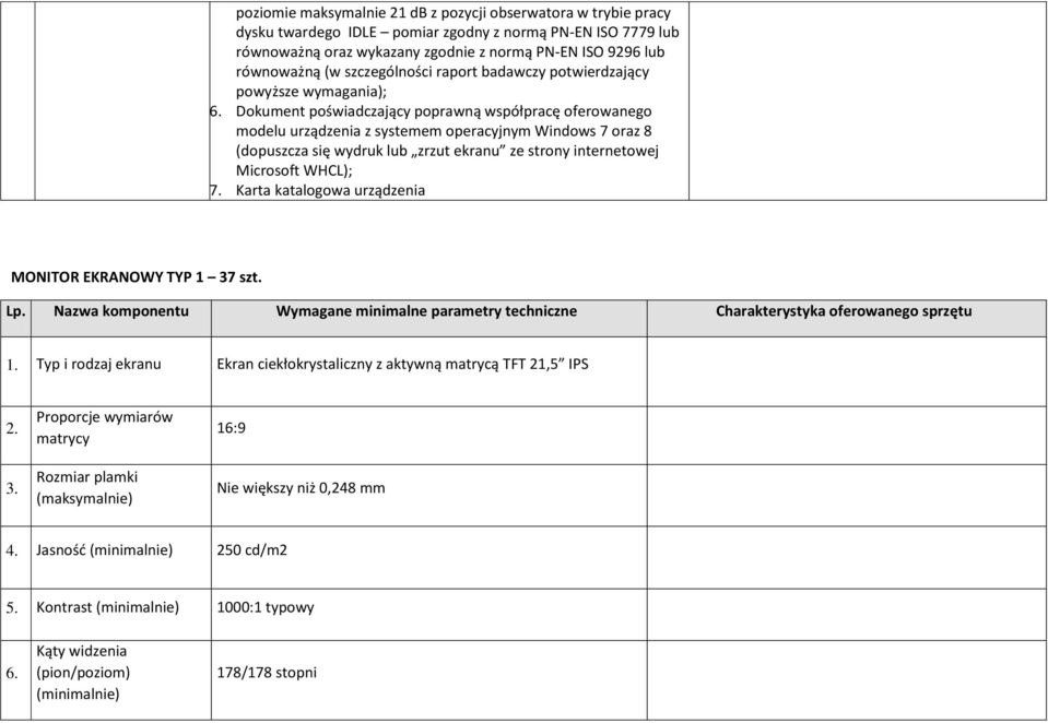 Dokument poświadczający poprawną współpracę oferowanego modelu urządzenia z systemem operacyjnym Windows 7 oraz 8 (dopuszcza się wydruk lub zrzut ekranu ze strony internetowej Microsoft WHCL); 7.