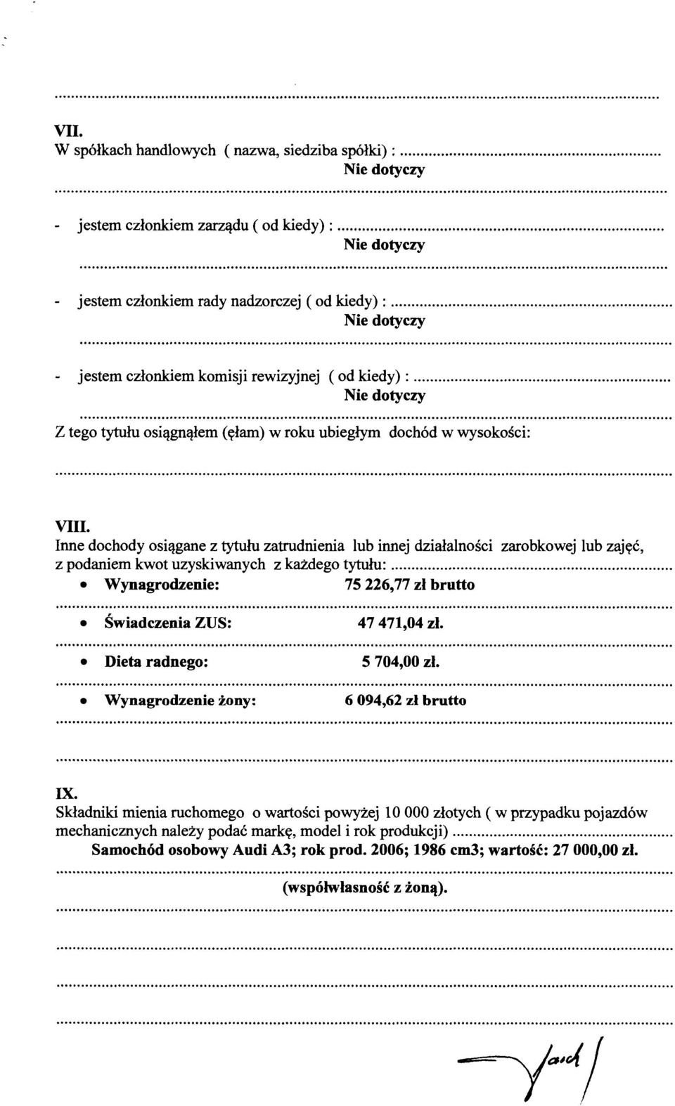 Inne dochody osiągane z tytułu zatrudnienia lub innej działalności zarobkowej lub zajęć, z podaniem kwot uzyskiwanych z każdego tytułu:.