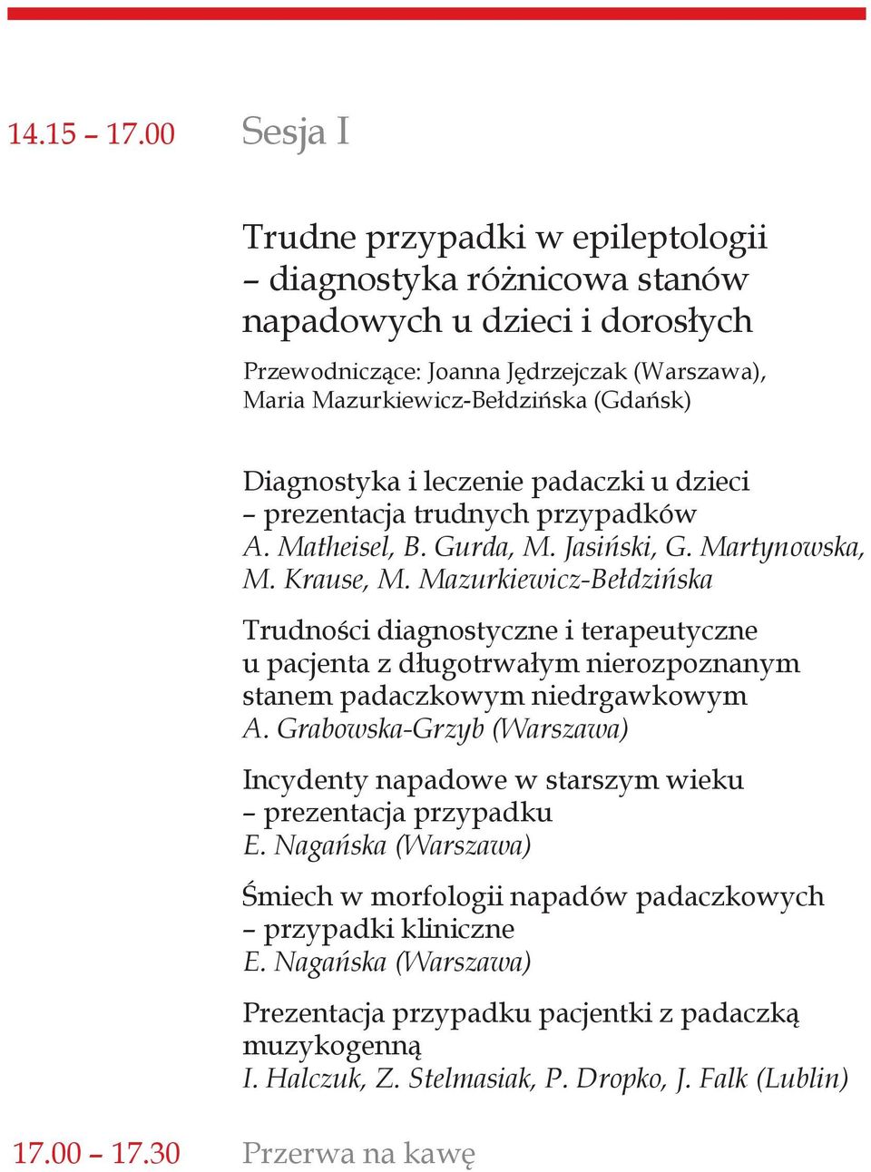 Diagnostyka i leczenie padaczki u dzieci prezentacja trudnych przypadków A. Matheisel, B. Gurda, M. Jasiński, G. Martynowska, M. Krause, M.