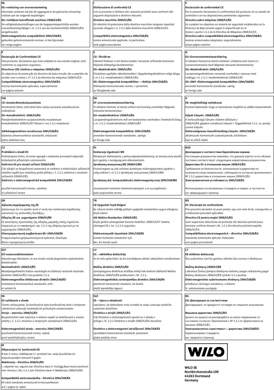 suministro con las disposiciones pertinentes siguientes: EG-richtlijnen betreffende machines 2006/42/EG Direttiva macchine 2006/42/EG Directiva sobre máquinas 2006/42/EG De veiligheidsdoelstellingen