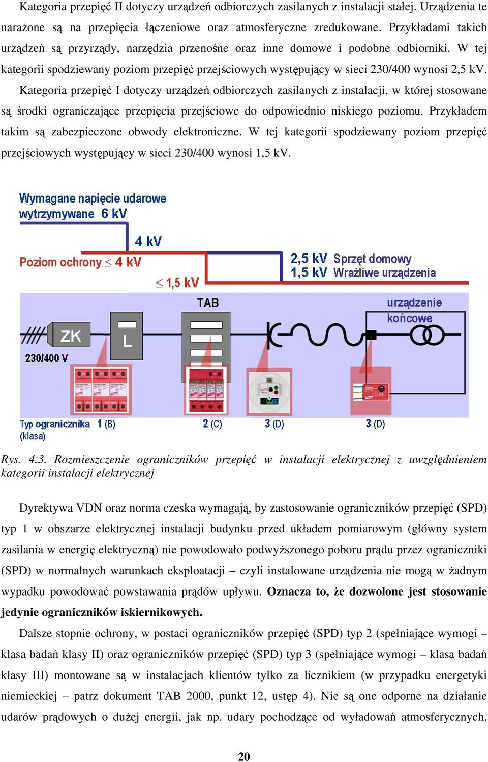 W tej kategorii spodziewany poziom przepięć przejściowych występujący w sieci 230/400 wynosi 2,5 kv.