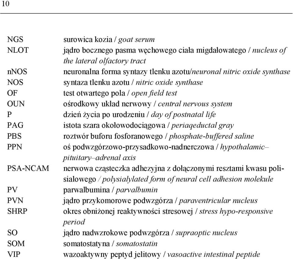 system dzień życia po urodzeniu / day of postnatal life istota szara okołowodociągowa / periaqeductal gray roztwór buforu fosforanowego / phosphate-buffered saline oś