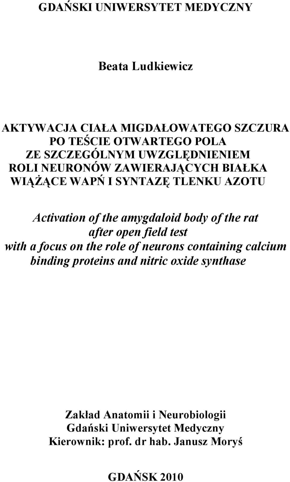 amygdaloid body of the rat after open field test with a focus on the role of neurons containing calcium binding proteins