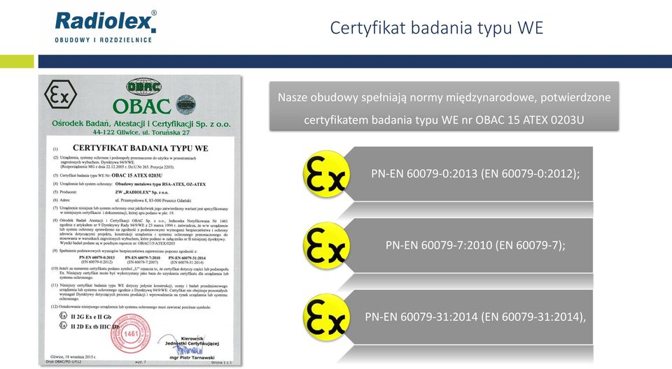 OBAC 15 ATEX 0203U PN-EN 60079-0:2013 (EN 60079-0:2012);