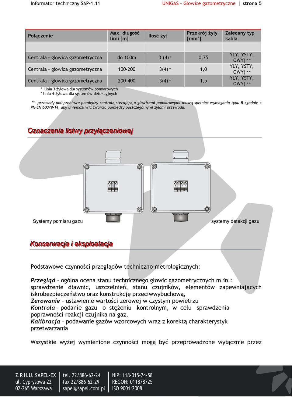 gazometryczna 200-400 3(4) * 1,5 * linia 3 żyłowa dla systemów pomiarowych * linia 4-żyłowa dla systemów detekcyjnych YLY, YSTY, OWY) * * YLY, YSTY, OWY) * * YLY, YSTY, OWY) * * ** przewody