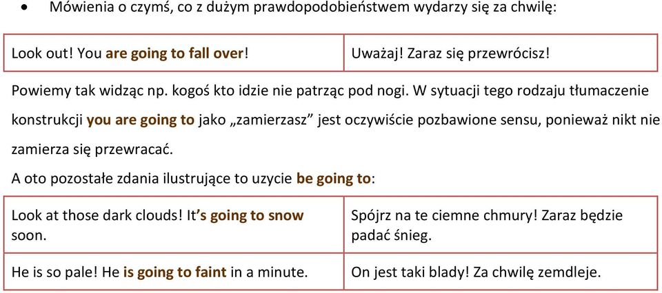 W sytuacji tego rodzaju tłumaczenie konstrukcji you are going to jako zamierzasz jest oczywiście pozbawione sensu, ponieważ nikt nie zamierza się