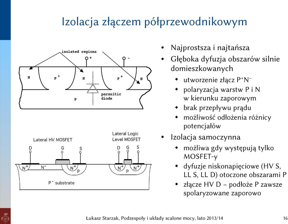 prądu możliwość odłożenia różnicy potencjałów Izolacja samoczynna możliwa gdy występują tylko MOSFET-y