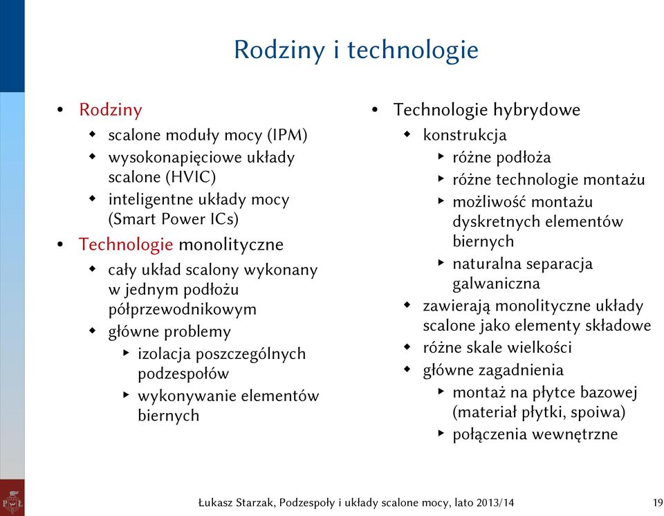 elementów biernych konstrukcja różne podłoża różne technologie montażu możliwość montażu dyskretnych elementów biernych naturalna separacja galwaniczna