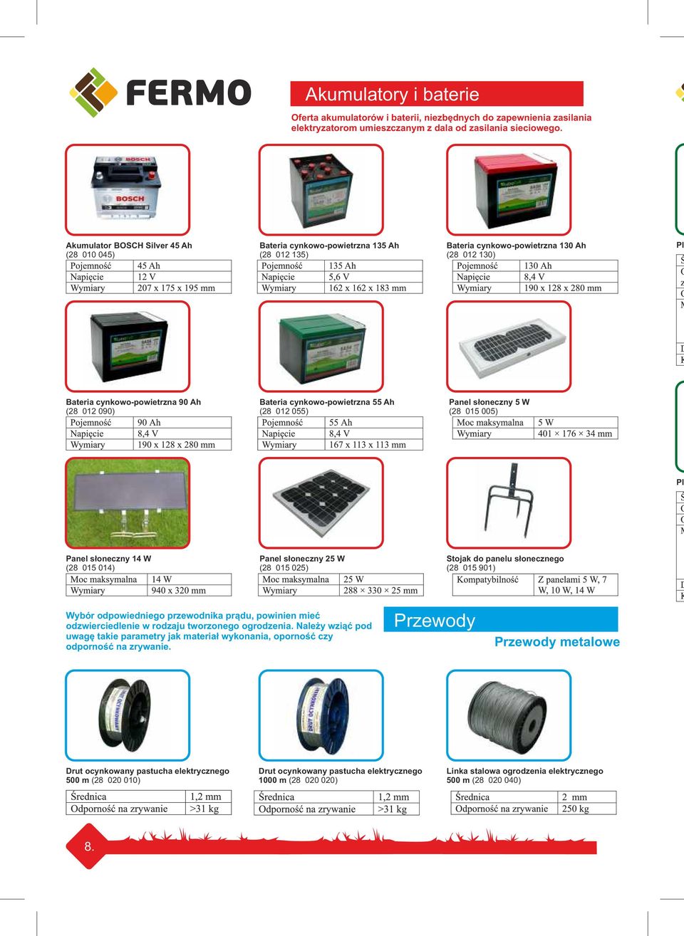cynkowo-powietrzna 55 Ah (28 012 055) Panel słoneczny 5 W (28 015 005) Panel słoneczny 14 W (28 015 014) Panel słoneczny 25 W (28 015 025) Stojak do panelu słonecznego (28 015 901) Wybór