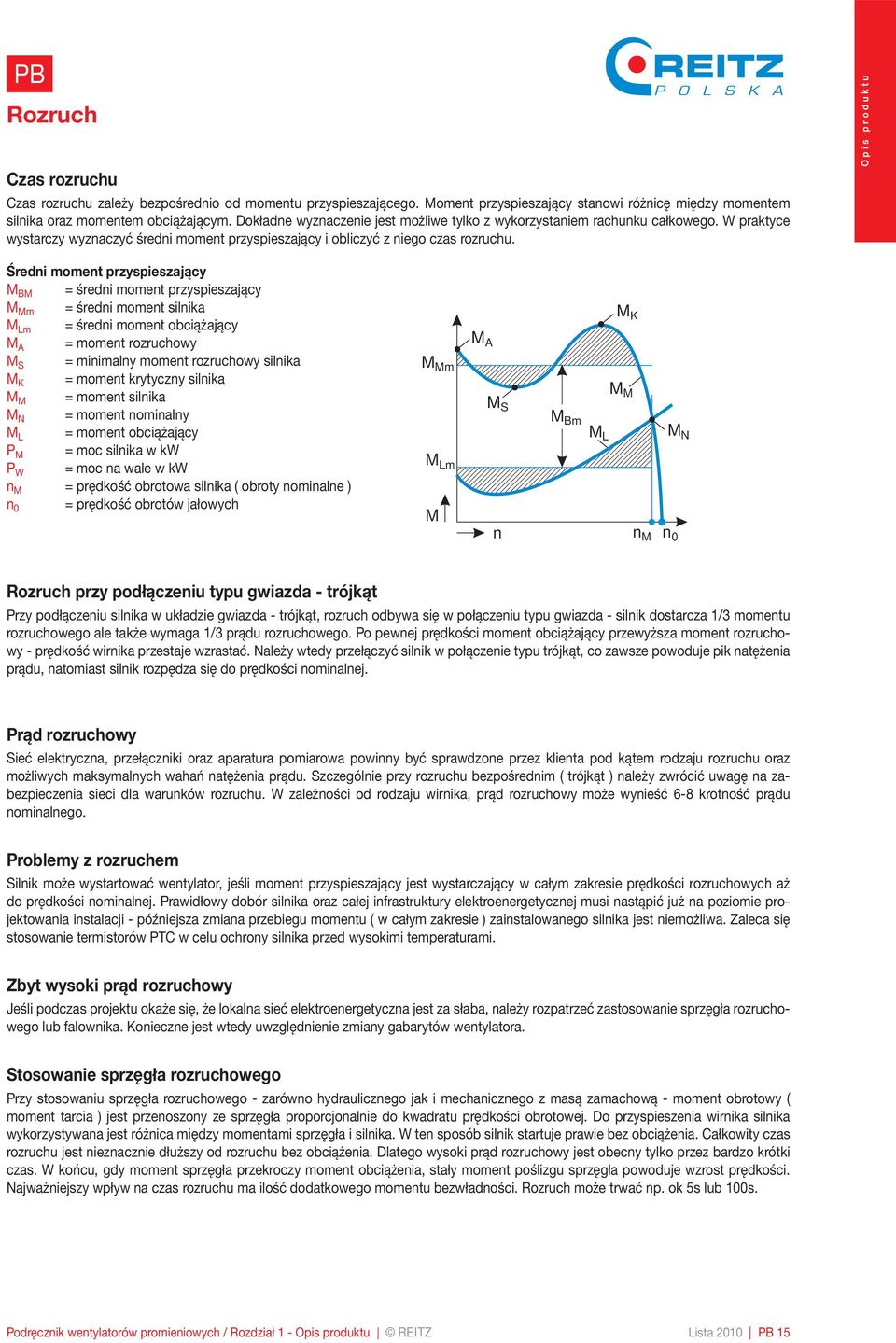 Średni moment przyspieszający M BM = średni moment przyspieszający M Mm = średni moment silnika M Lm = średni moment obciążający M A = moment rozruchowy M S = minimalny moment rozruchowy silnika M K