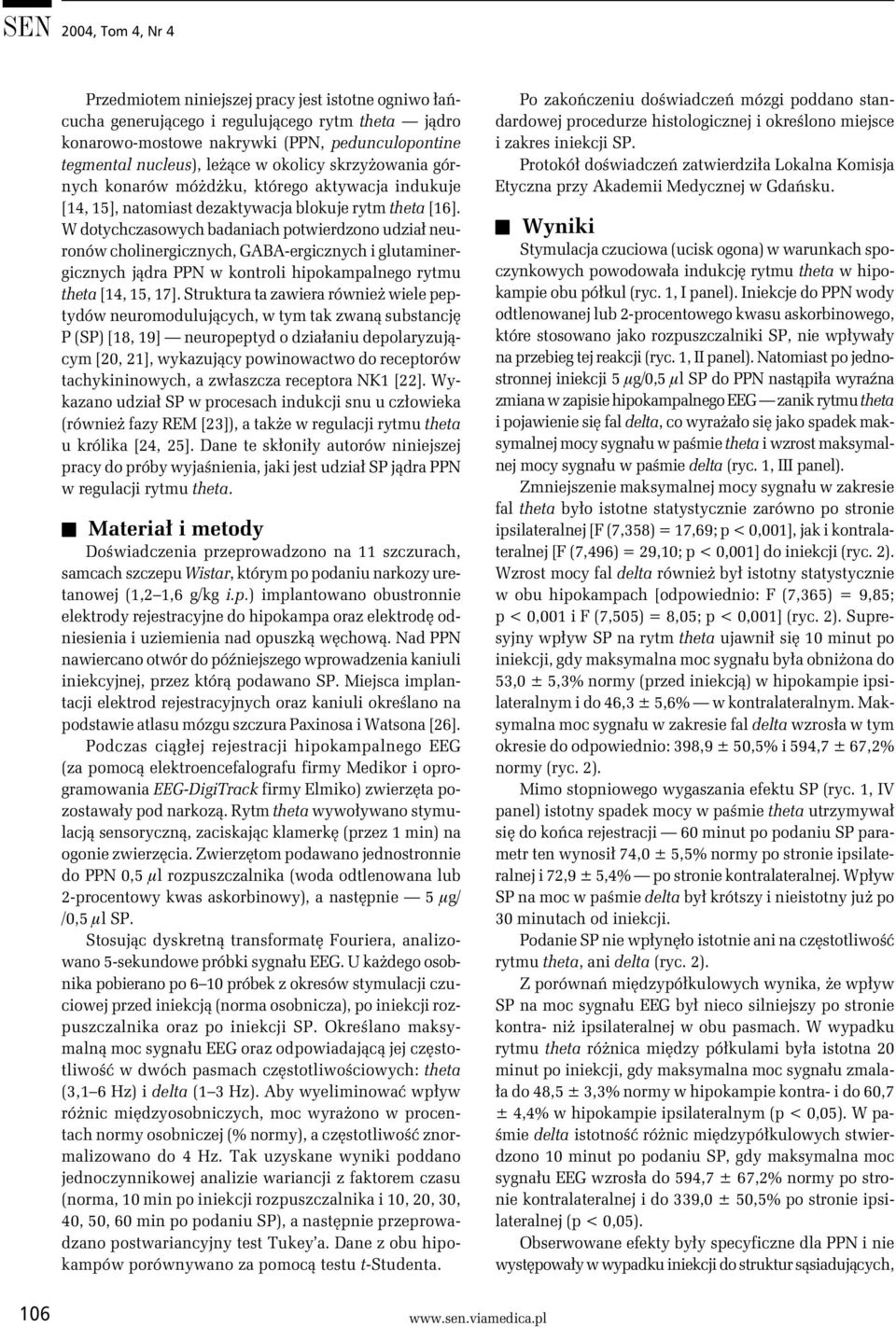 W dotychczasowych badaniach potwierdzono udział neuronów cholinergicznych, GABA-ergicznych i glutaminergicznych jądra PPN w kontroli hipokampalnego rytmu theta [14, 15, 17].