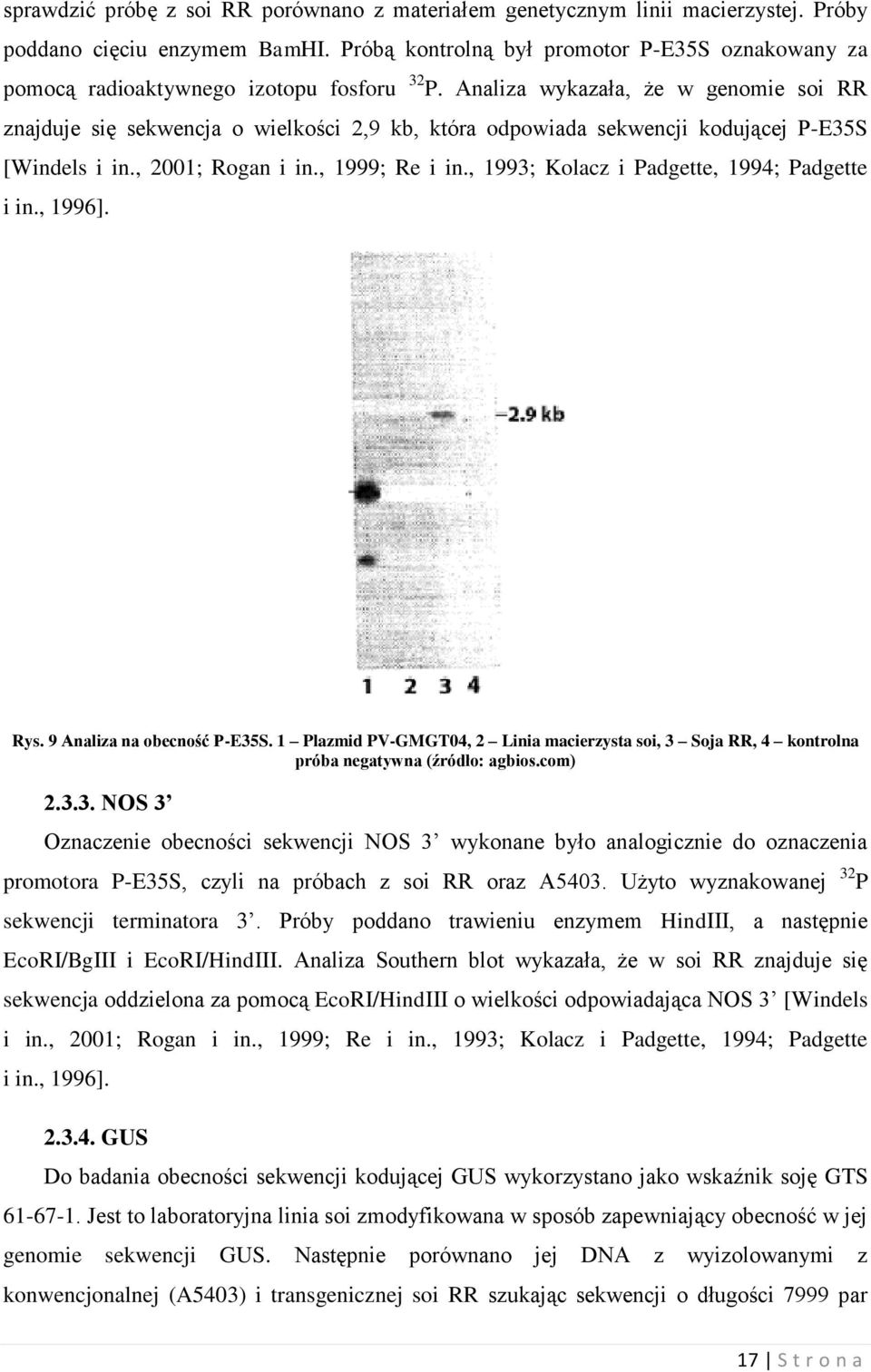 Analiza wykazała, że w genomie soi RR znajduje się sekwencja o wielkości 2,9 kb, która odpowiada sekwencji kodującej P-E35S [Windels i in., 2001; Rogan i in., 1999; Re i in.