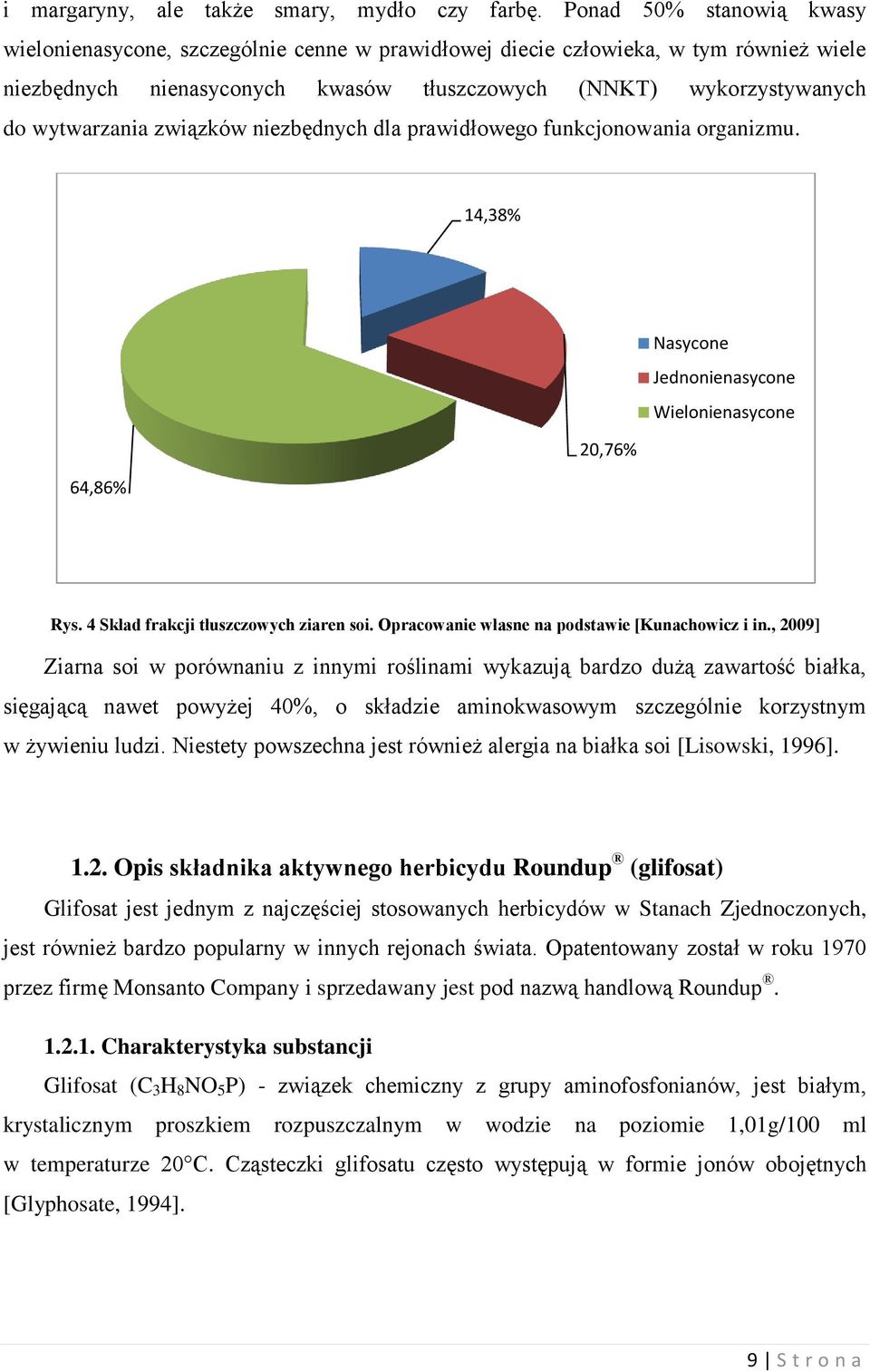 związków niezbędnych dla prawidłowego funkcjonowania organizmu. 14,38% Nasycone Jednonienasycone Wielonienasycone 20,76% 64,86% Rys. 4 Skład frakcji tłuszczowych ziaren soi.