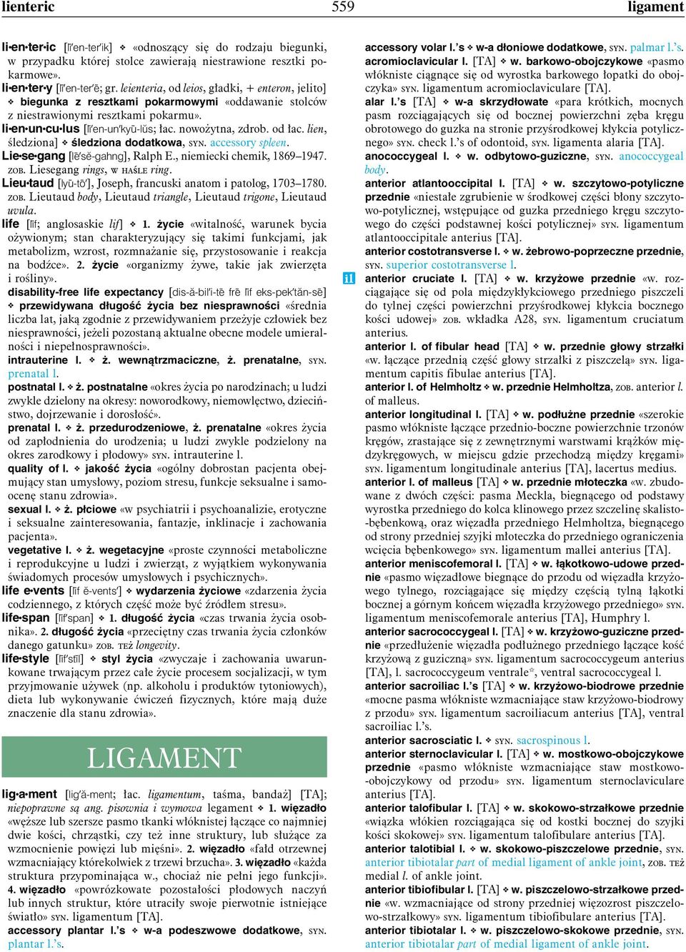 od łac. lien, śledziona] śledziona dodatkowa, syn. accessory spleen. Lie se gang [lē'sĕ-gahng], Ralph E., niemiecki chemik, 1869 1947. zob. Liesegang rings, w haśle ring.