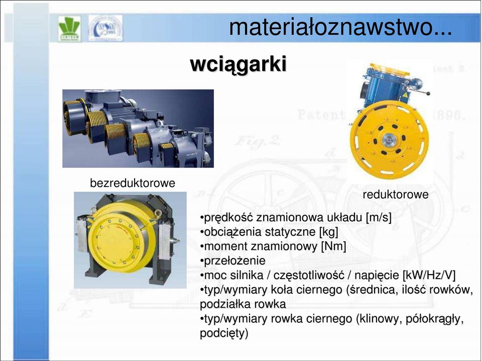 stotliwość / napięcie [kw/hz/v] typ/wymiary koła a ciernego (średnica, ilość