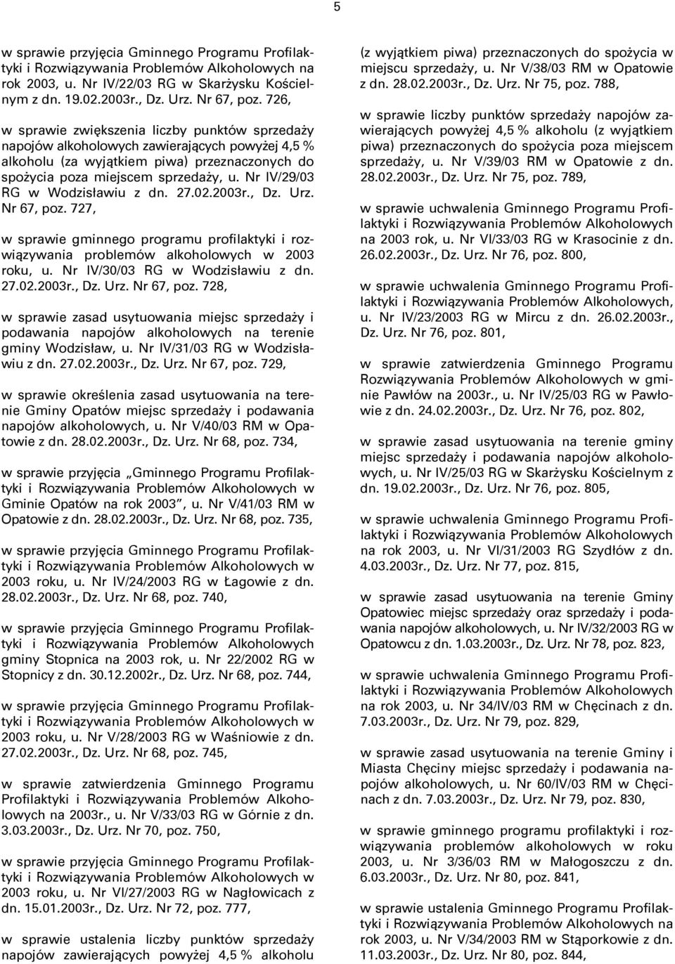 Nr IV/29/03 RG w Wodzisławiu z dn. 27.02.2003r., Dz. Urz. Nr 67, poz. 727, w sprawie gminnego programu profilaktyki i rozwiązywania problemów alkoholowych w 2003 roku, u.