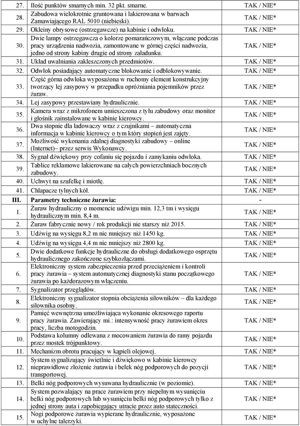 Dwie lampy ostrzegawcza o kolorze pomarańczowym, włączane podczas pracy urządzenia nadwozia, zamontowane w górnej części nadwozia, jedno od strony kabiny drugie od strony załadunku. 31.
