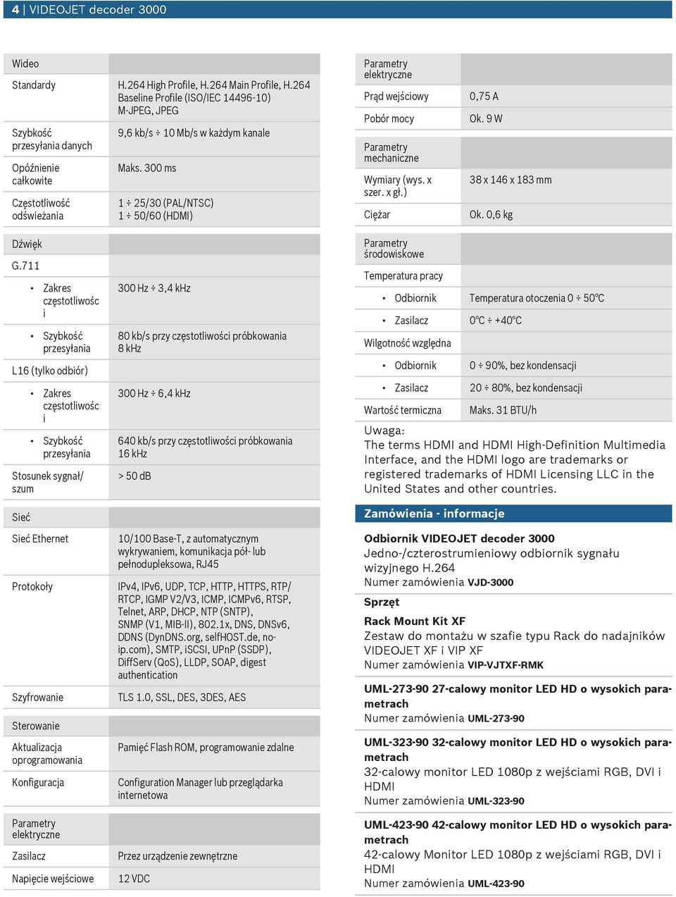 300 ms 1 25/30 (PAL/NTSC) 1 50/60 () elektryczne Prąd wejściowy Pobór mocy mechaniczne Wymiary (wys. x szer. x gł.) Ciężar 0,75 A Ok. 9 W 38 x 146 x 183 mm Ok. 0,6 kg Dźwięk G.