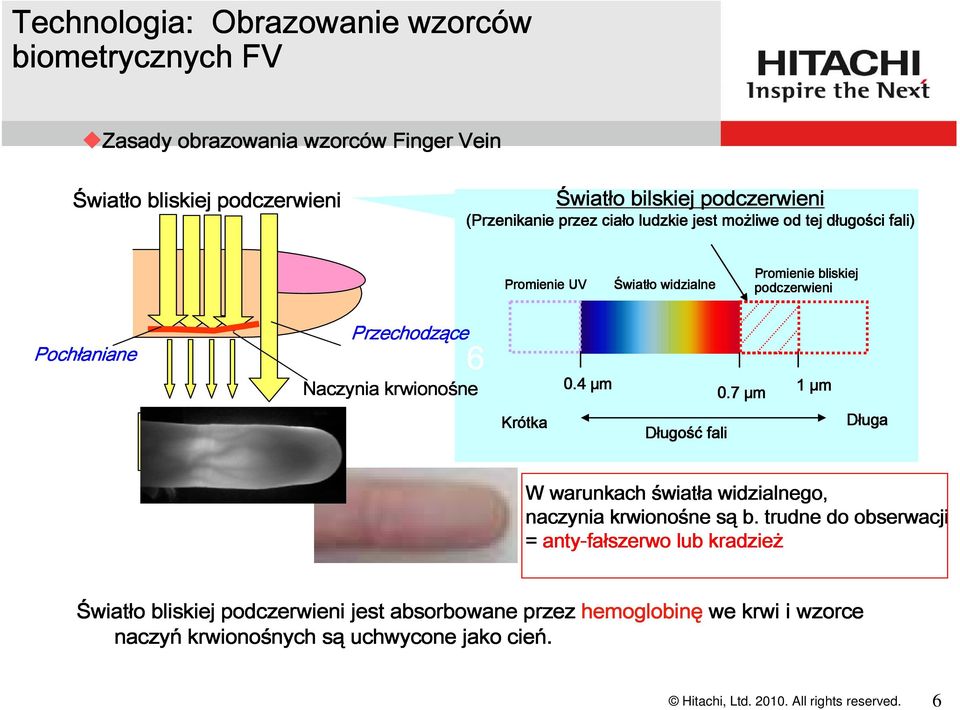 ne 0.4 μm 0.7 μm 1 μm Camera Krótka Długo ugość fali Długa W warunkach świat wiatła a widzialnego, naczynia krwionośne ne są b.