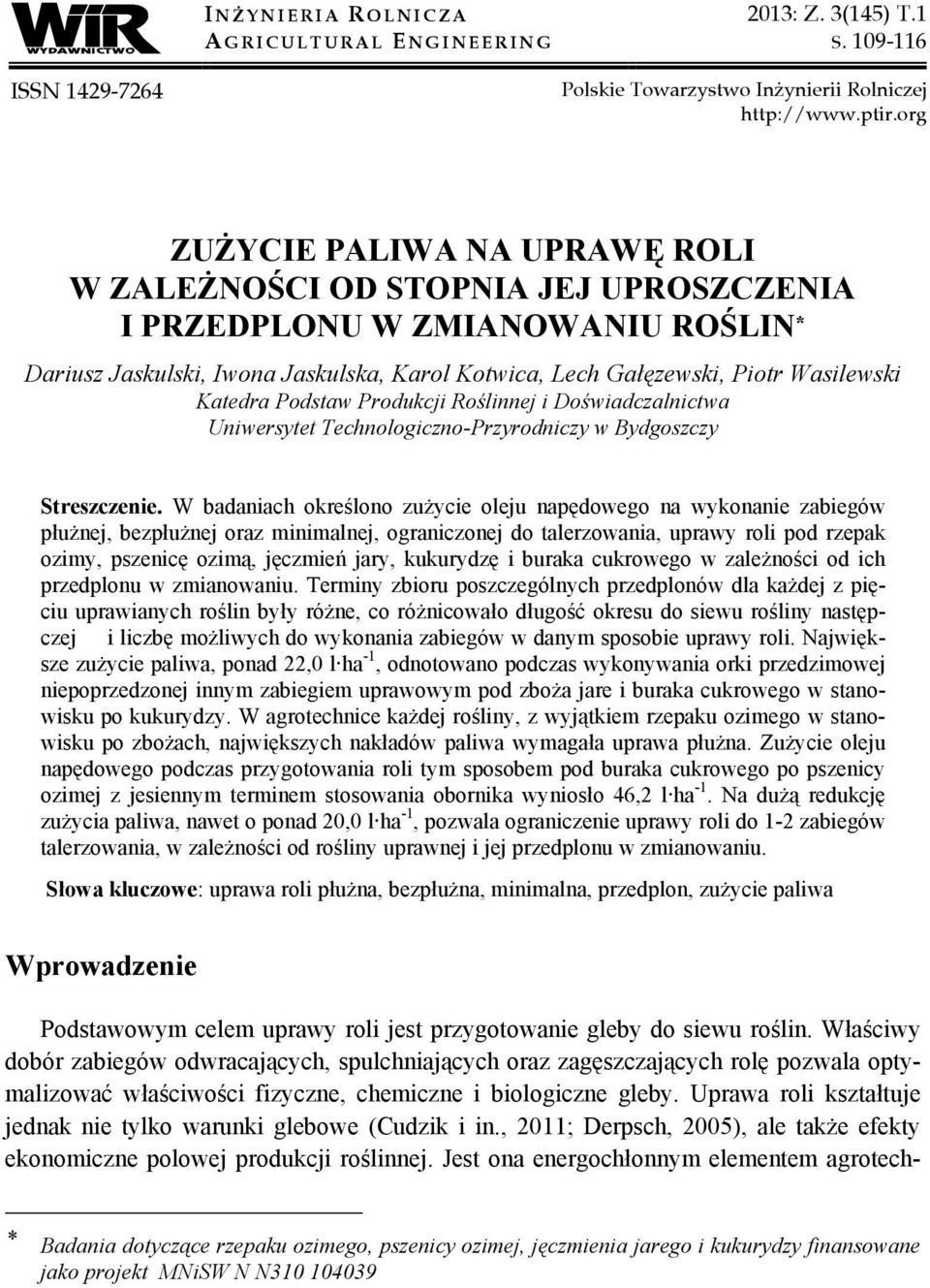 Podsaw Produkcji Roślinnej i Doświadczalnicwa Uniwersye Technologiczno-Przyrodniczy w Bydgoszczy Sreszczenie.