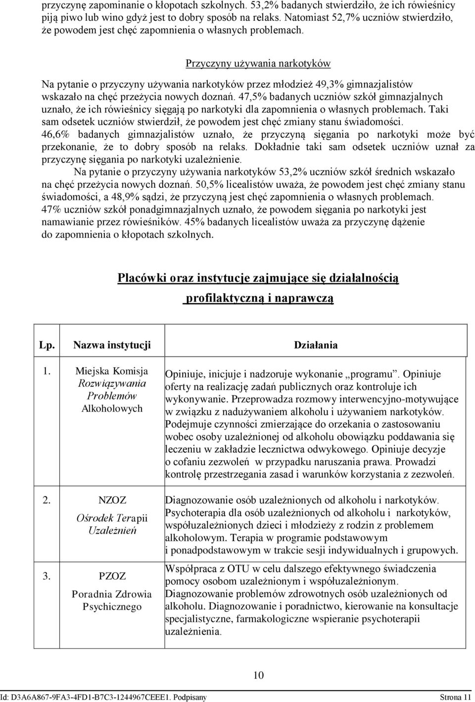 Przyczyny używania narkotyków Na pytanie o przyczyny używania narkotyków przez młodzież 49,3% gimnazjalistów wskazało na chęć przeżycia nowych doznań.