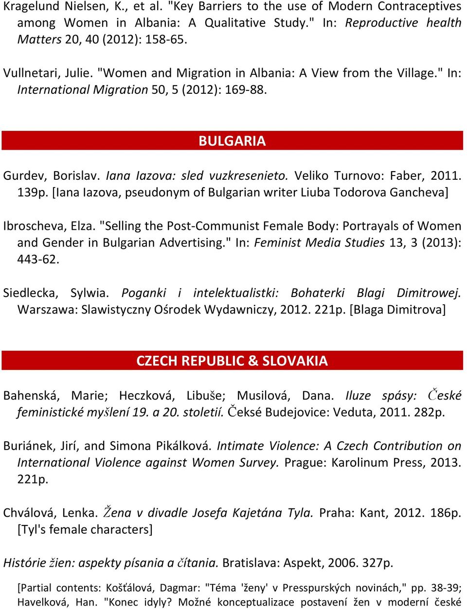 139p. [Iana Iazova, pseudonym of Bulgarian writer Liuba Todorova Gancheva] Ibroscheva, Elza. "Selling the Post-Communist Female Body: Portrayals of Women and Gender in Bulgarian Advertising.