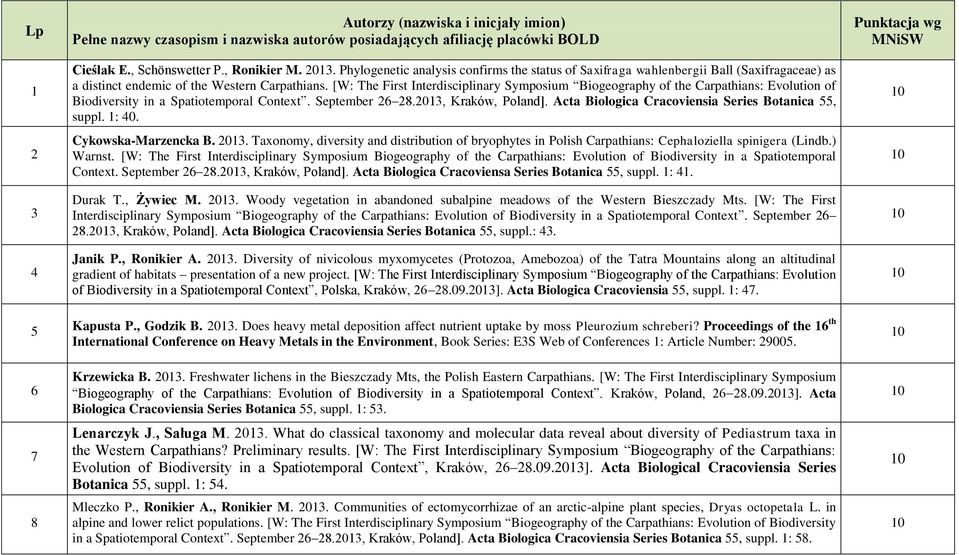 [W: The First Interdisciplinary Symposium Biogeography of the Carpathians: Evolution of Biodiversity in a Spatiotemporal Context. September 26 28.13, Kraków, Poland].