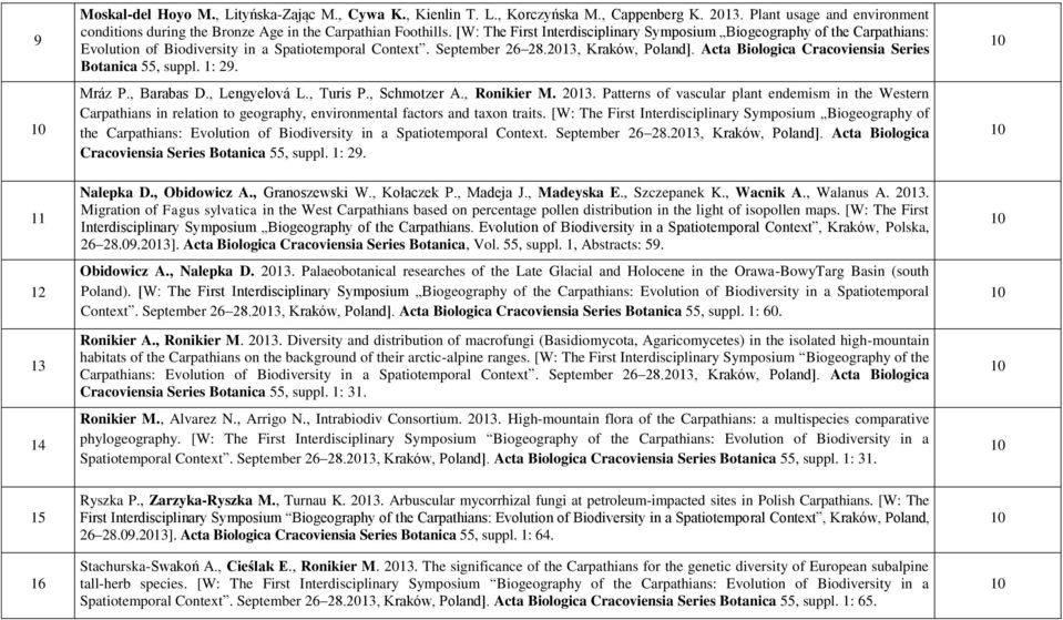 Acta Biologica Cracoviensia Series Botanica 55, suppl. 1: 29. Mráz P., Barabas D., Lengyelová L., Turis P., Schmotzer A., Ronikier M. 13.