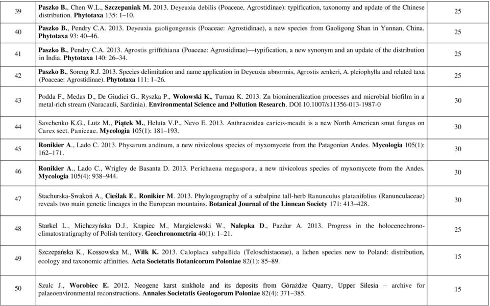 Phytotaxa 140: 26 34. Paszko B., Soreng R.J. 13. Species delimitation and name application in Deyeuxia abnormis, Agrostis zenkeri, A. pleiophylla and related taxa (Poaceae: Agrostidinae).